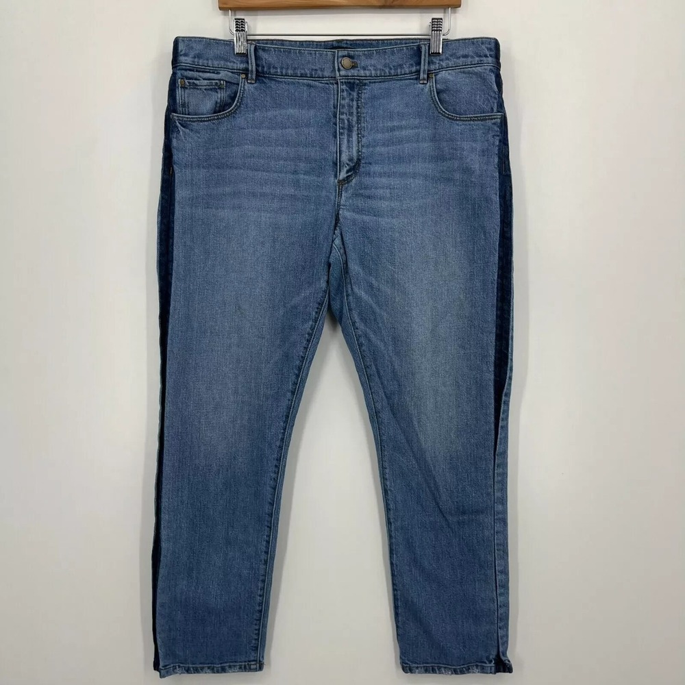 Ann Taylor The Girlfriend Low Rise Jeans Size 14 Blue Tuxedo Side Stripe Denim